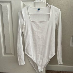 Old Navy white long-sleeve square-neck bodysuit